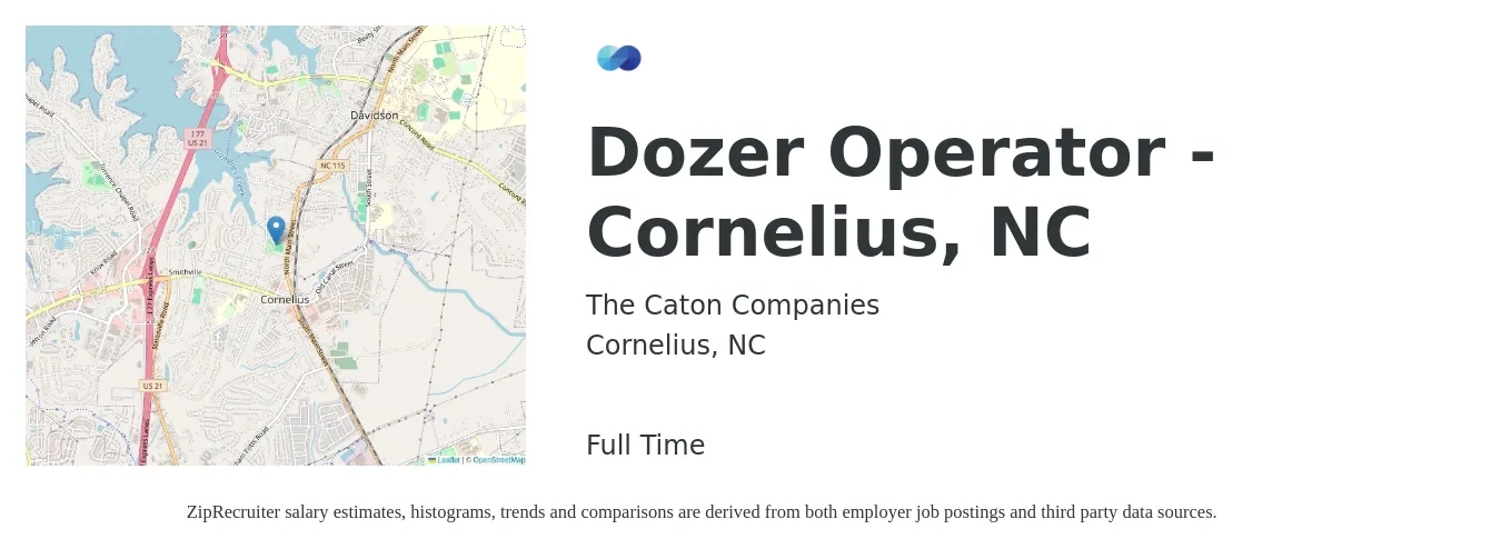 The Caton Companies job posting for a Dozer Operator - Cornelius, NC in Cornelius, NC with a salary of $20 to $26 Hourly with a map of Cornelius location.