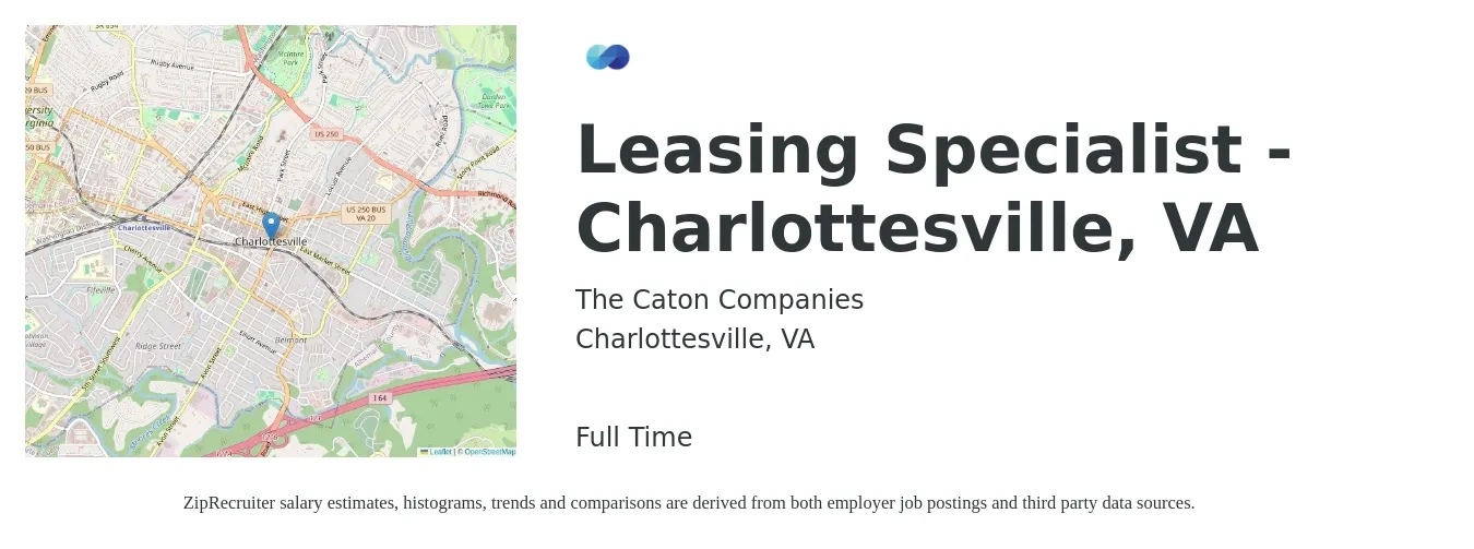 The Caton Companies job posting for a Leasing Specialist - Charlottesville, VA in Charlottesville, VA with a salary of $16 to $20 Hourly with a map of Charlottesville location.