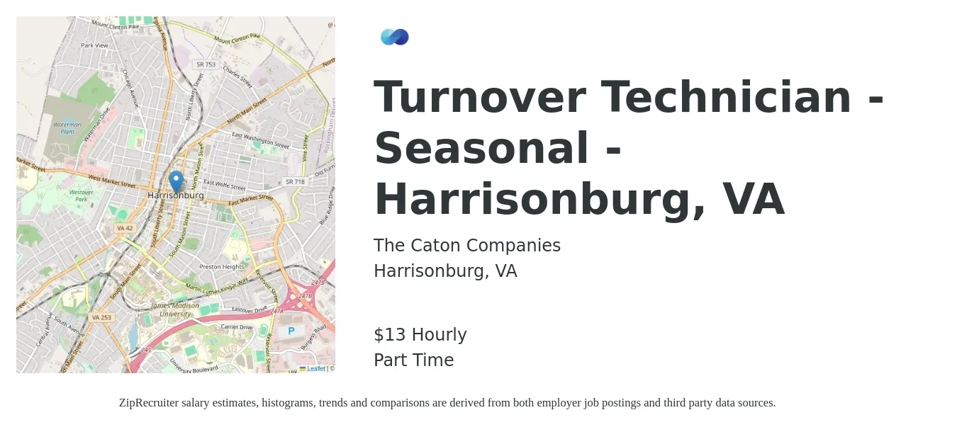 The Caton Companies job posting for a Turnover Technician - Seasonal - Harrisonburg, VA in Harrisonburg, VA with a salary of $14 Hourly with a map of Harrisonburg location.