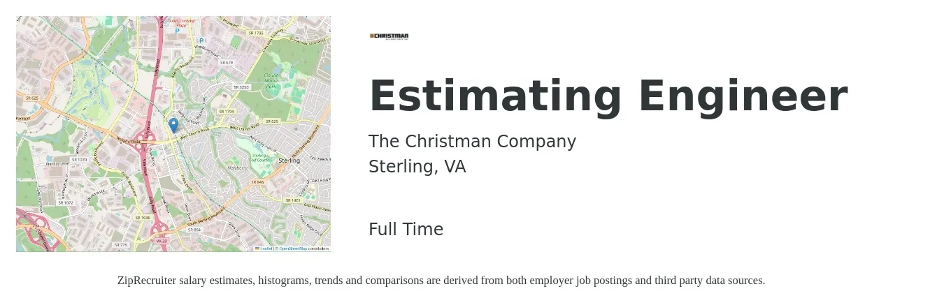 The Christman Company job posting for a Estimating Engineer in Sterling, VA with a salary of $67,100 to $85,400 Yearly with a map of Sterling location.
