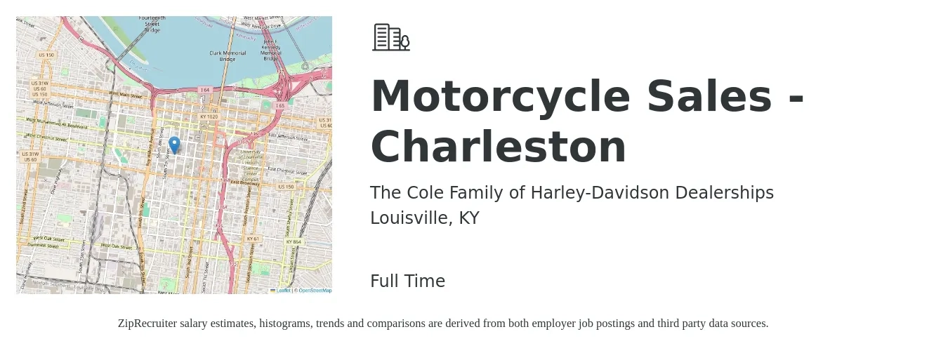 The Cole Family of Harley-Davidson Dealerships job posting for a Motorcycle Sales - Charleston in Louisville, KY with a salary of $15 to $24 Hourly with a map of Louisville location.