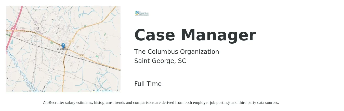 The Columbus Organization job posting for a Case Manager in Saint George, SC with a salary of $18 to $23 Hourly with a map of Saint George location.