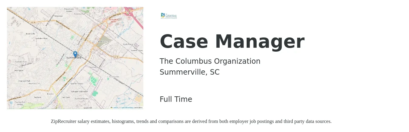 The Columbus Organization job posting for a Case Manager in Summerville, SC with a salary of $18 to $23 Hourly with a map of Summerville location.
