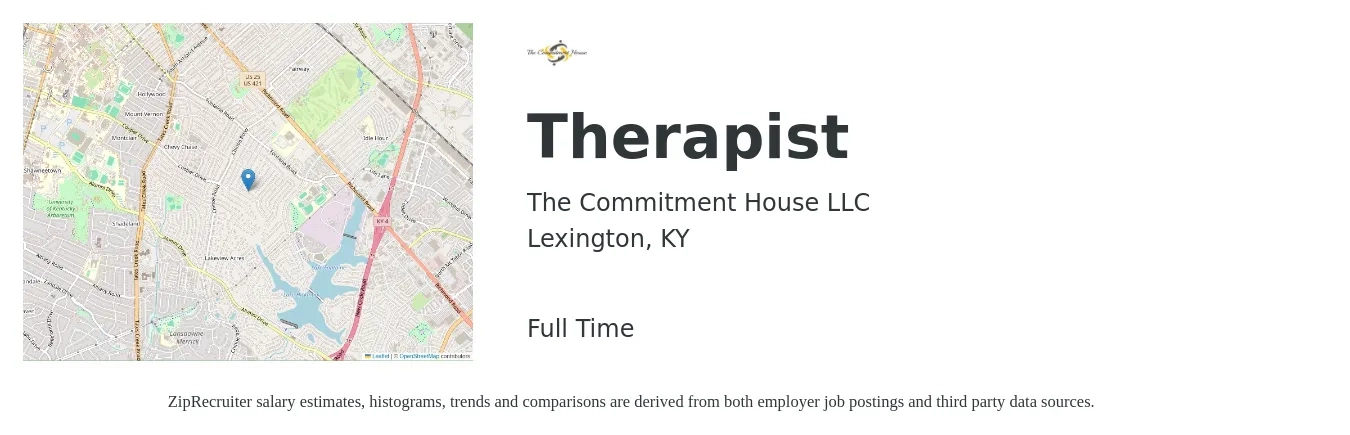 The Commitment House LLC job posting for a Therapist in Lexington, KY with a salary of $18 to $31 Hourly with a map of Lexington location.