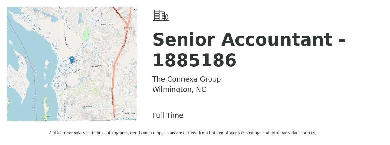 The Connexa Group job posting for a Senior Accountant - 1885186 in Wilmington, NC with a salary of $69,000 to $86,700 Yearly with a map of Wilmington location.