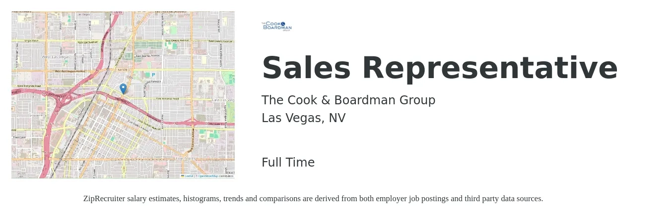 The Cook & Boardman Group job posting for a Sales Representative in Las Vegas, NV with a salary of $51,100 to $88,800 Yearly with a map of Las Vegas location.
