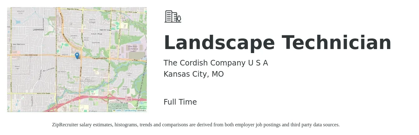 The Cordish Company U S A job posting for a Landscape Technician in Kansas City, MO with a salary of $16 to $20 Hourly with a map of Kansas City location.