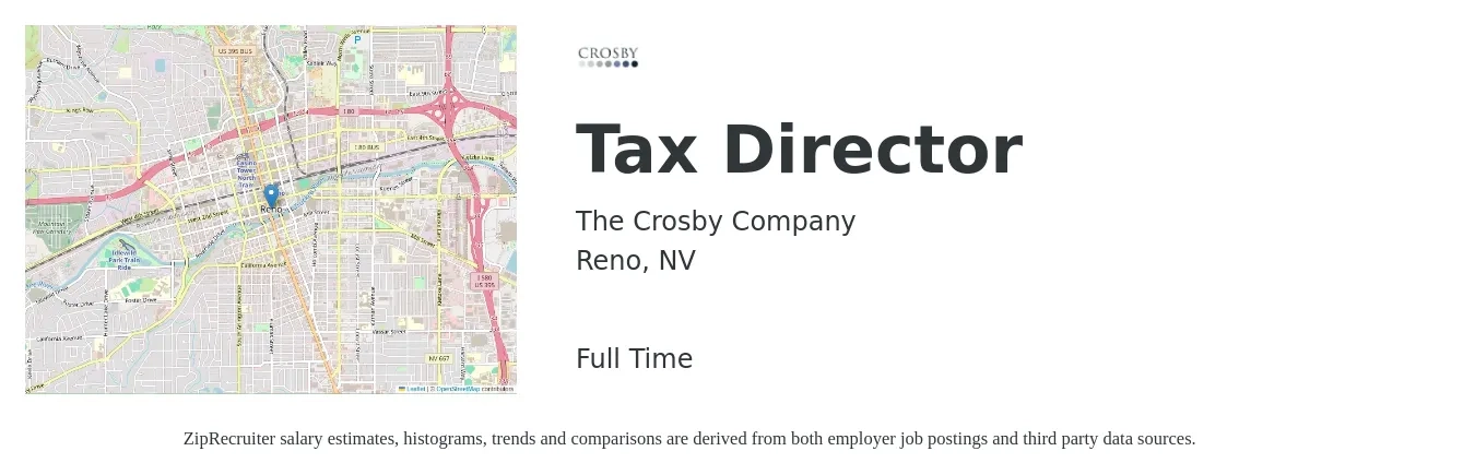 The Crosby Company job posting for a Tax Director in Reno, NV with a salary of $157,000 to $220,800 Yearly with a map of Reno location.