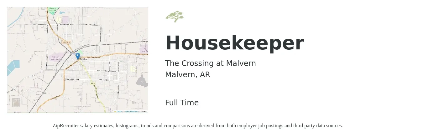 The Crossing at Malvern job posting for a Housekeeper in Malvern, AR with a salary of $12 to $16 Hourly with a map of Malvern location.
