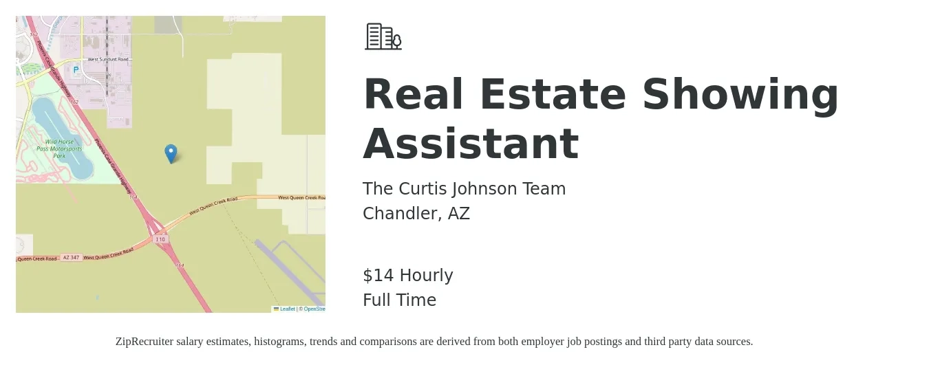 The Curtis Johnson Team job posting for a Real Estate Showing Assistant in Chandler, AZ with a salary of $15 Hourly with a map of Chandler location.