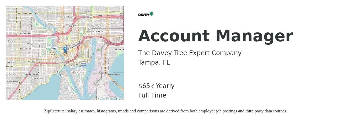 The Davey Tree Expert Company job posting for a Account Manager in Tampa, FL with a salary of $65,000 Yearly with a map of Tampa location.