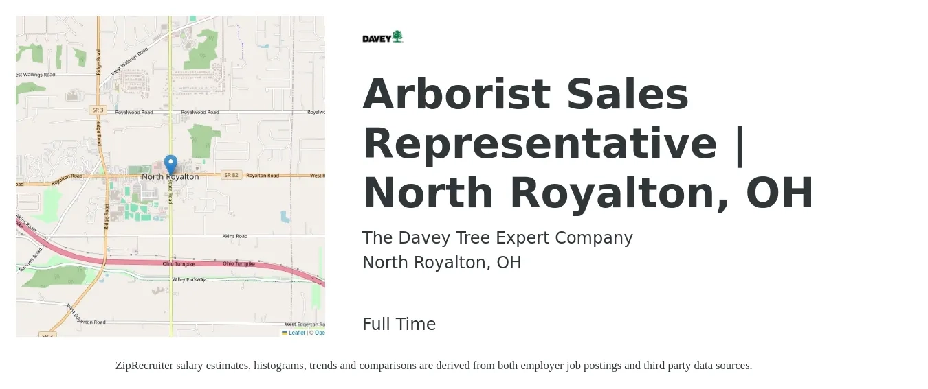 The Davey Tree Expert Company job posting for a Arborist Sales Representative | North Royalton, OH in North Royalton, OH with a salary of $11 to $32 Hourly with a map of North Royalton location.