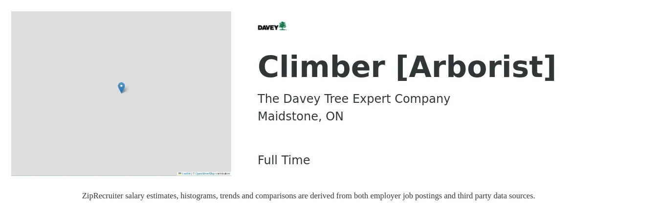 The Davey Tree Expert Company job posting for a Climber [Arborist] in Maidstone, ON with a map of Maidstone location.