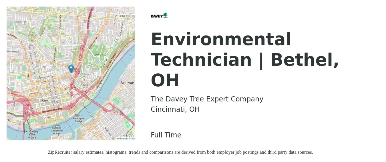 The Davey Tree Expert Company job posting for a Environmental Technician | Bethel, OH in Cincinnati, OH with a salary of $17 to $25 Hourly with a map of Cincinnati location.