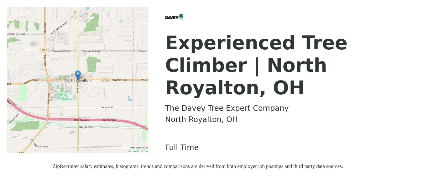 The Davey Tree Expert Company job posting for a Experienced Tree Climber | North Royalton, OH in North Royalton, OH with a salary of $20 to $28 Hourly with a map of North Royalton location.