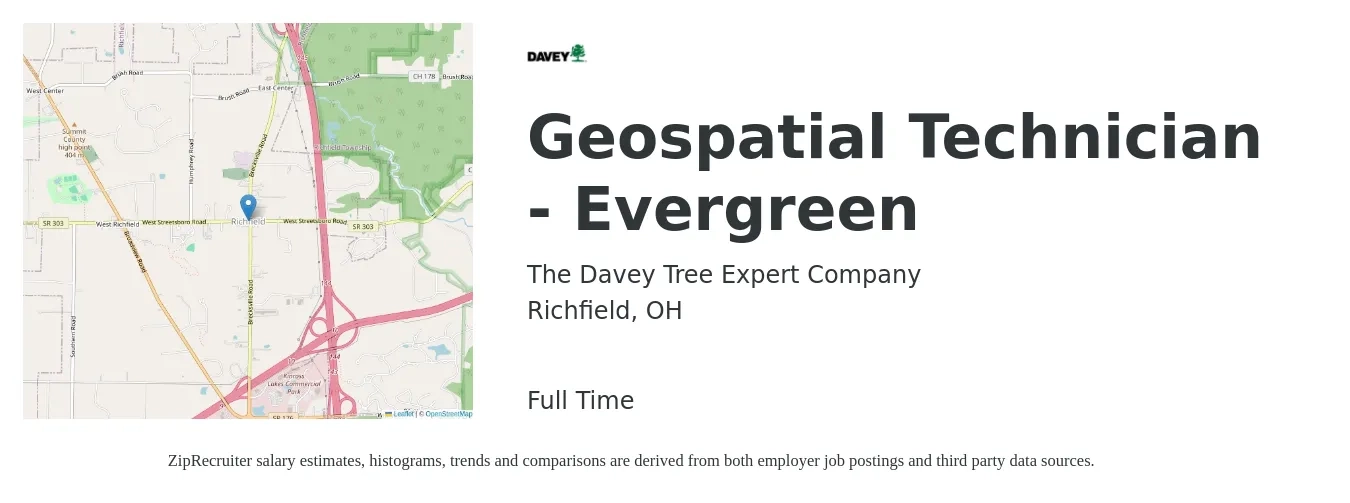 The Davey Tree Expert Company job posting for a Geospatial Technician - Evergreen in Richfield, OH with a salary of $21 to $33 Hourly with a map of Richfield location.
