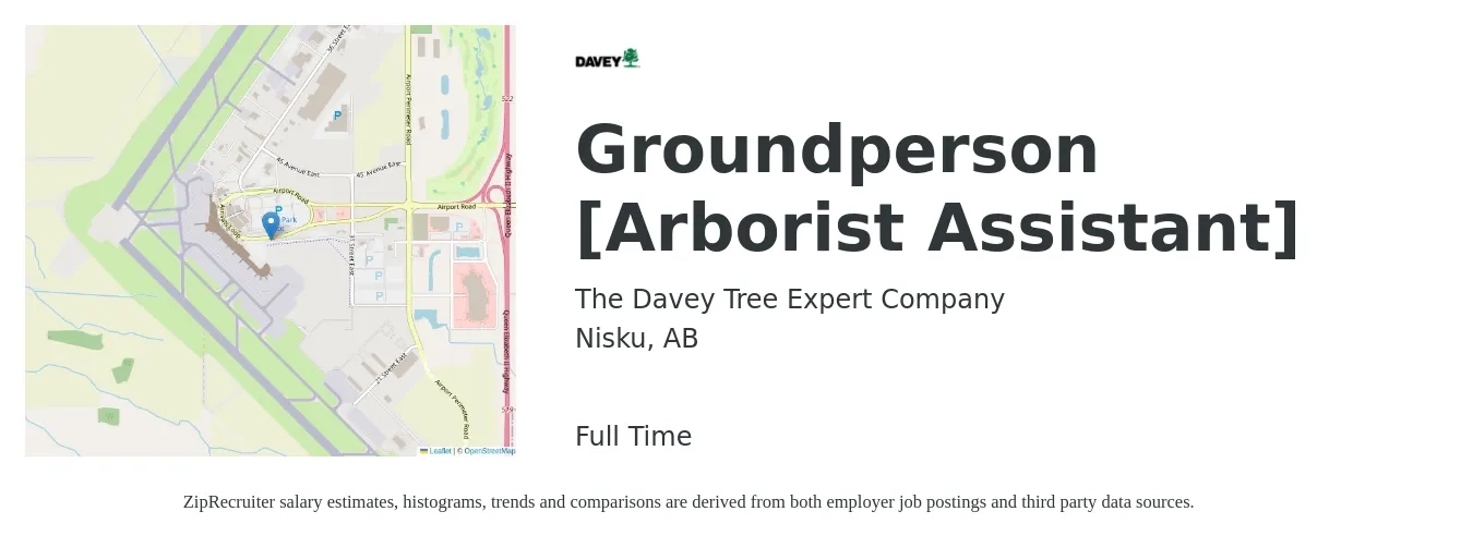 The Davey Tree Expert Company job posting for a Groundperson [Arborist Assistant] in Nisku, AB with a map of Nisku location.