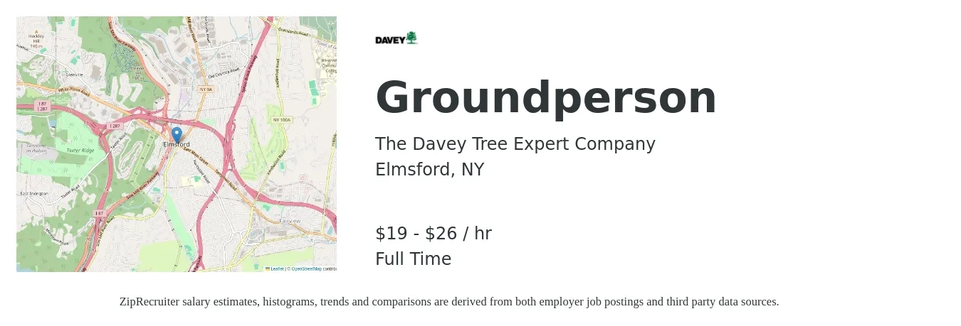 The Davey Tree Expert Company job posting for a Groundperson in Elmsford, NY with a salary of $20 to $28 Hourly with a map of Elmsford location.