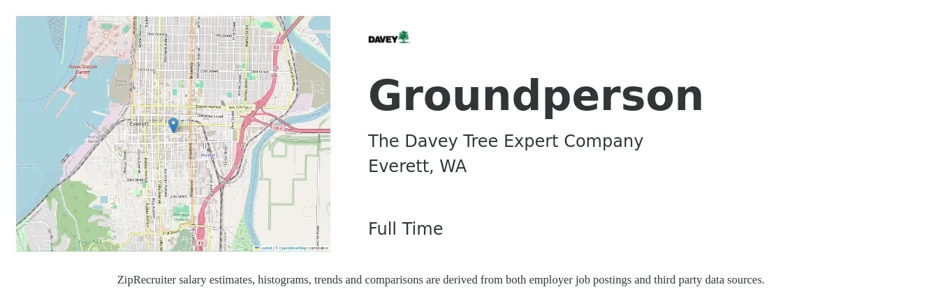 The Davey Tree Expert Company job posting for a Groundperson in Everett, WA with a salary of $26 to $38 Hourly with a map of Everett location.