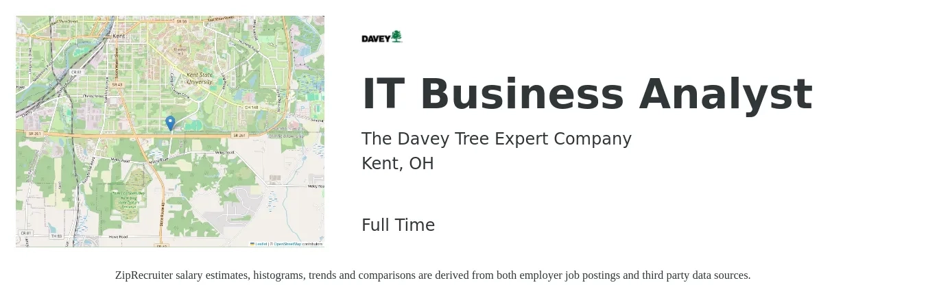 The Davey Tree Expert Company job posting for a IT Business Analyst in Kent, OH with a salary of $35 to $49 Hourly with a map of Kent location.