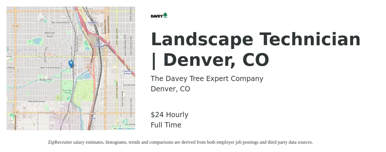 The Davey Tree Expert Company job posting for a Landscape Technician | Denver, CO in Denver, CO with a salary of $23 Hourly with a map of Denver location.
