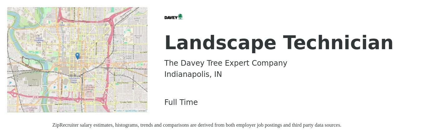 The Davey Tree Expert Company job posting for a Landscape Technician in Indianapolis, IN with a salary of $15 to $19 Hourly with a map of Indianapolis location.