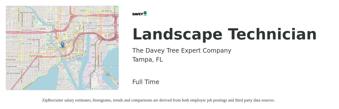 The Davey Tree Expert Company job posting for a Landscape Technician in Tampa, FL with a salary of $16 to $20 Hourly with a map of Tampa location.