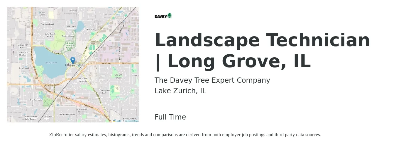 The Davey Tree Expert Company job posting for a Landscape Technician | Long Grove, IL in Lake Zurich, IL with a salary of $17 to $22 Hourly with a map of Lake Zurich location.
