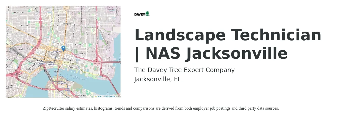 The Davey Tree Expert Company job posting for a Landscape Technician | NAS Jacksonville in Jacksonville, FL with a salary of $15 to $19 Hourly with a map of Jacksonville location.
