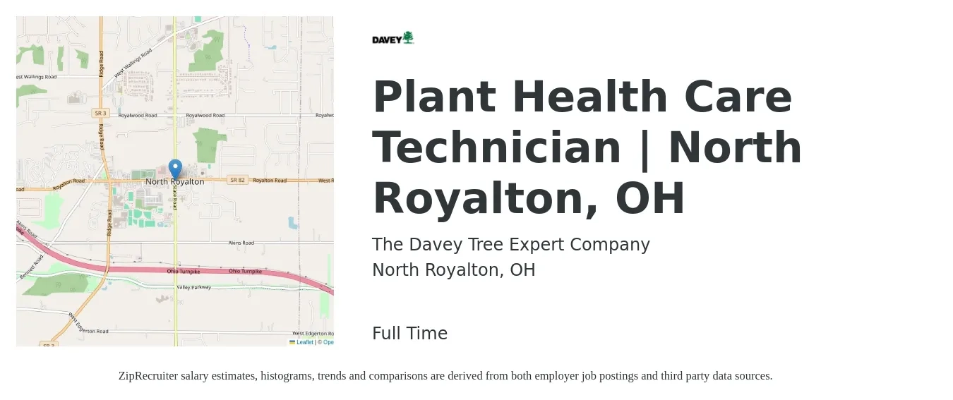 The Davey Tree Expert Company job posting for a Plant Health Care Technician | North Royalton, OH in North Royalton, OH with a salary of $19 to $23 Hourly with a map of North Royalton location.