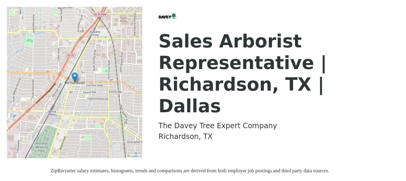 The Davey Tree Expert Company job posting for a Sales Arborist Representative | Richardson, TX | Dallas in Richardson, TX with a salary of $21 to $31 Hourly with a map of Richardson location.