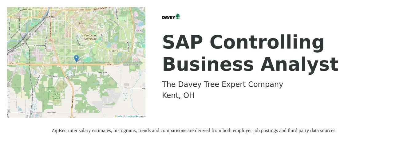 The Davey Tree Expert Company job posting for a SAP Controlling Business Analyst in Kent, OH with a salary of $48 to $64 Hourly with a map of Kent location.