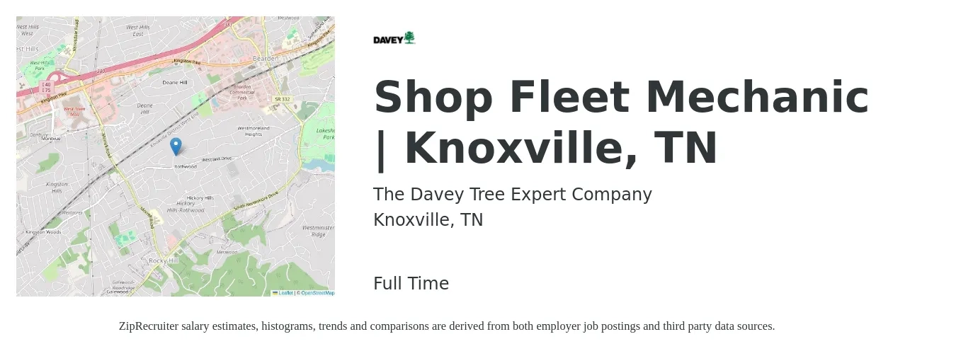 The Davey Tree Expert Company job posting for a Shop Fleet Mechanic | Knoxville, TN in Knoxville, TN with a salary of $22 to $28 Hourly with a map of Knoxville location.