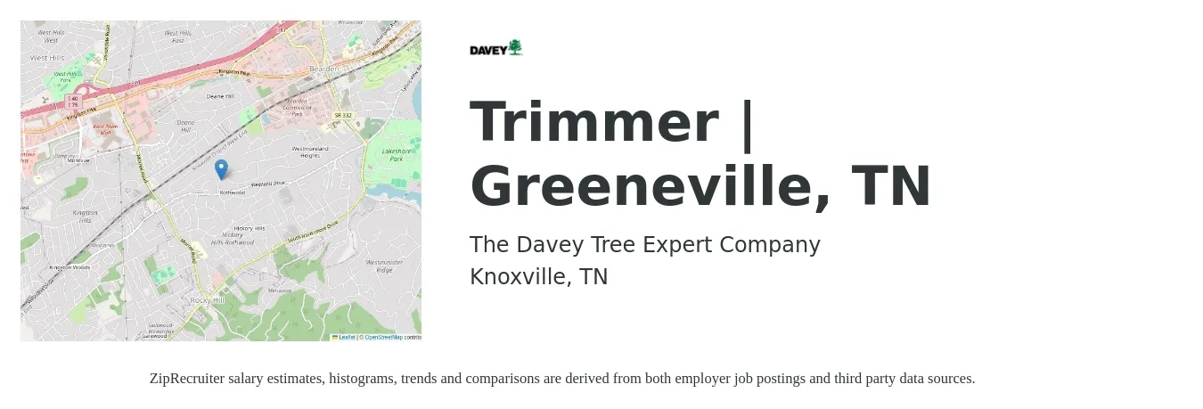 The Davey Tree Expert Company job posting for a Trimmer | Greeneville, TN in Knoxville, TN with a salary of $20 to $29 Hourly with a map of Knoxville location.