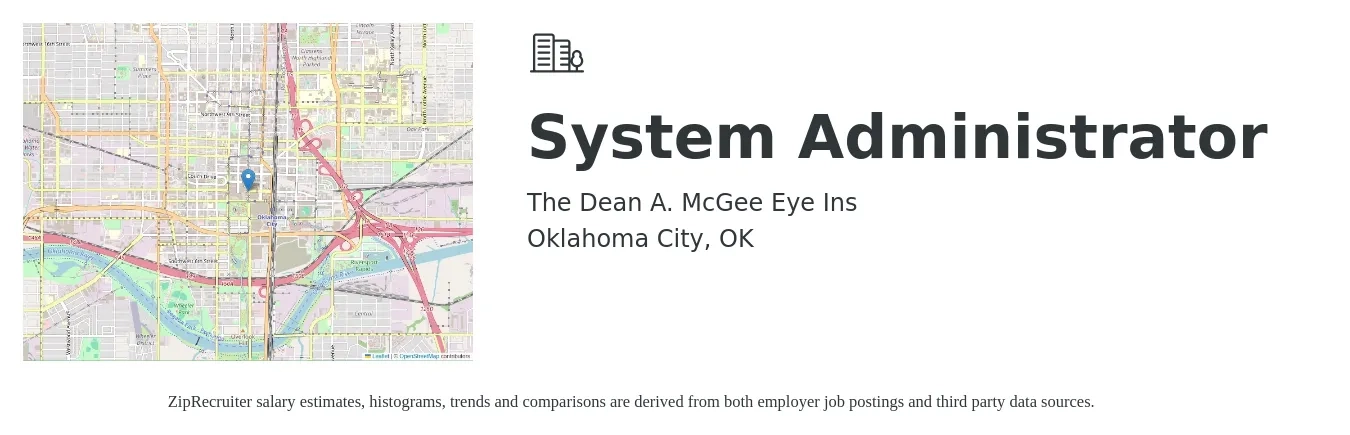 The Dean A. McGee Eye Ins job posting for a System Administrator in Oklahoma City, OK with a salary of $65,000 to $96,600 Yearly with a map of Oklahoma City location.