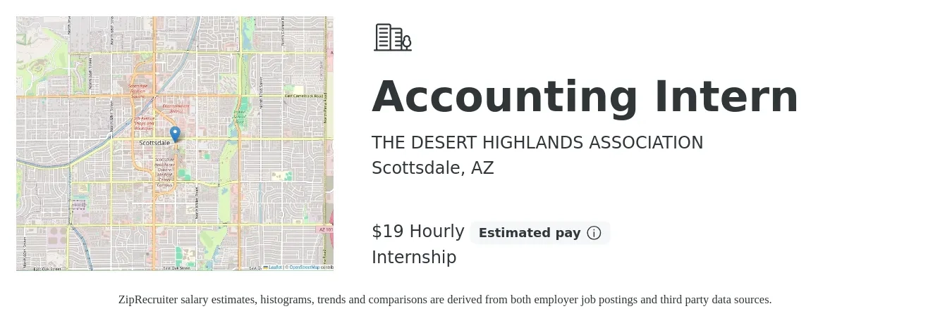 THE DESERT HIGHLANDS ASSOCIATION job posting for a Accounting Intern in Scottsdale, AZ with a salary of $20 Hourly with a map of Scottsdale location.