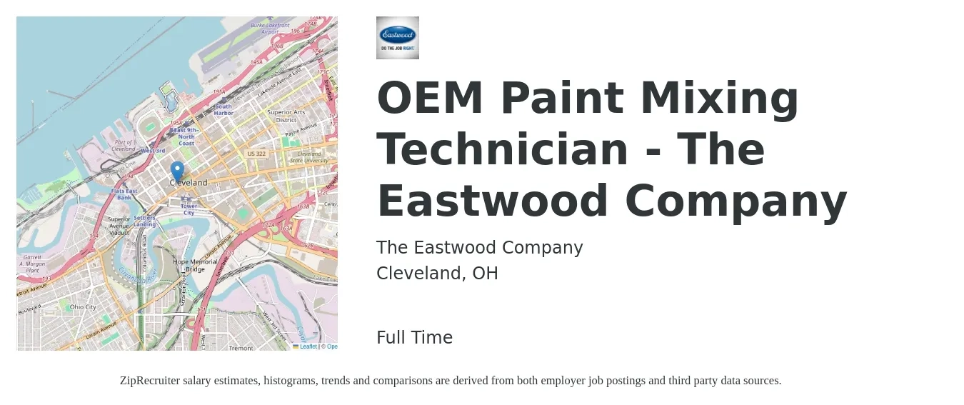 The Eastwood Company job posting for a OEM Paint Mixing Technician - The Eastwood Company in Cleveland, OH with a salary of $18 to $23 Hourly with a map of Cleveland location.