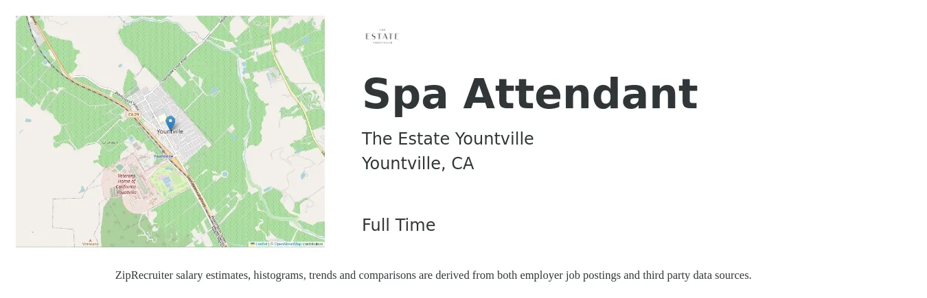 The Estate Yountville job posting for a Spa Attendant in Yountville, CA with a salary of $18 Hourly with a map of Yountville location.