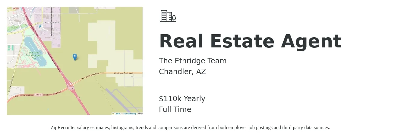The Ethridge Team job posting for a Real Estate Agent in Chandler, AZ with a salary of $110,000 Yearly with a map of Chandler location.