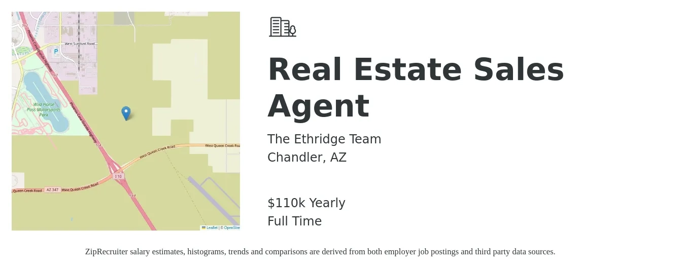 The Ethridge Team job posting for a Real Estate Sales Agent in Chandler, AZ with a salary of $110,000 Yearly with a map of Chandler location.