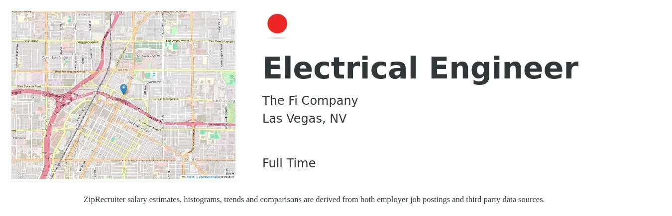 The Fi Company job posting for a Electrical Engineer in Las Vegas, NV with a salary of $80,200 to $127,500 Yearly with a map of Las Vegas location.