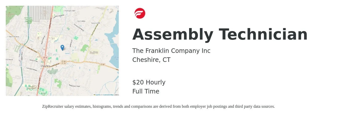 The Franklin Company Inc job posting for a Assembly Technician in Cheshire, CT with a salary of $22 Hourly with a map of Cheshire location.
