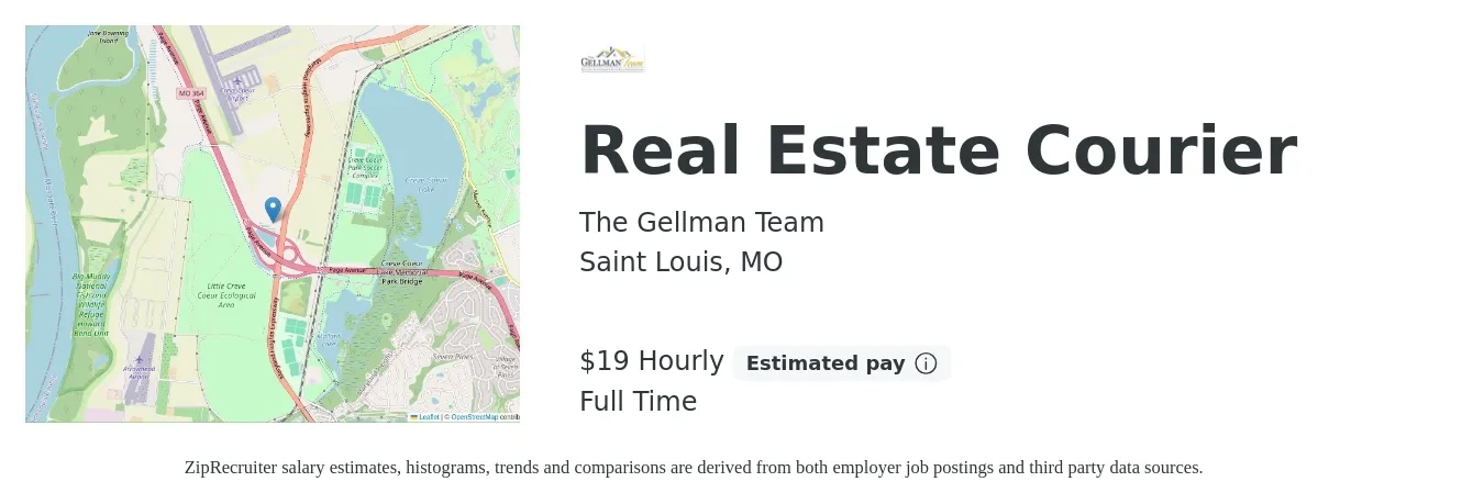 The Gellman Team job posting for a Real Estate Courier in Saint Louis, MO with a salary of $20 Hourly with a map of Saint Louis location.