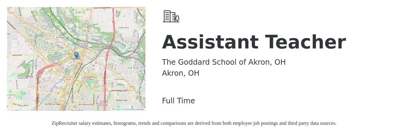 The Goddard School of Akron, OH job posting for a Assistant Teacher in Akron, OH with a salary of $14 to $17 Hourly with a map of Akron location.