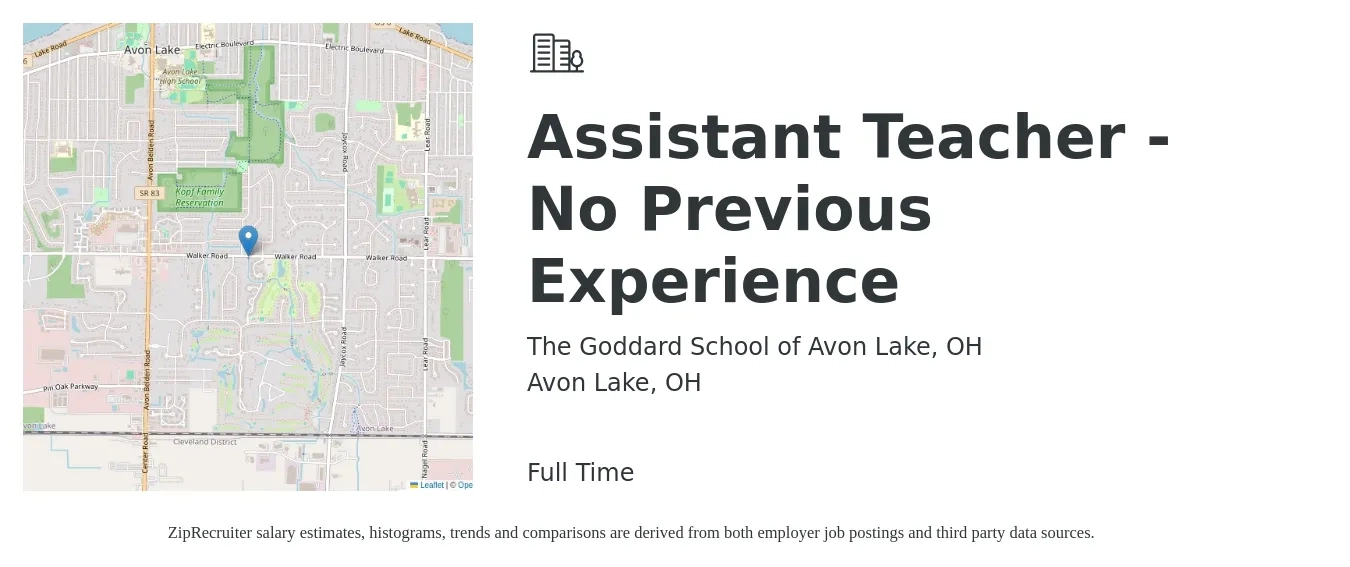 The Goddard School of Avon Lake, OH job posting for a Assistant Teacher - No Previous Experience in Avon Lake, OH with a salary of $13 to $16 Hourly with a map of Avon Lake location.