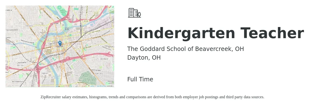 The Goddard School of Beavercreek, OH job posting for a Kindergarten Teacher in Dayton, OH with a salary of $32,700 to $50,800 Yearly with a map of Dayton location.