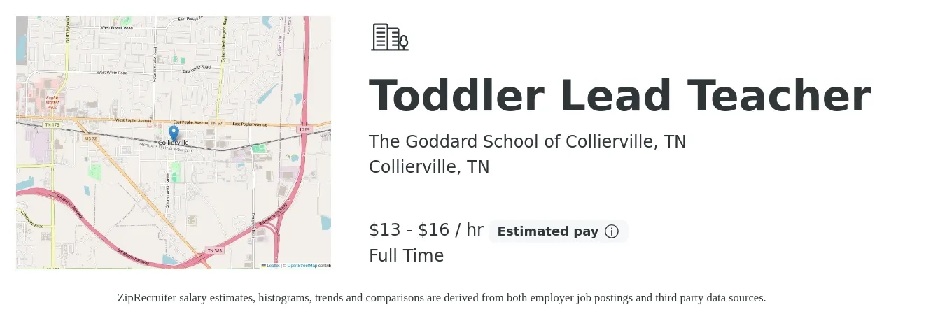 The Goddard School of Collierville, TN job posting for a Toddler Lead Teacher in Collierville, TN with a salary of $14 to $17 Hourly with a map of Collierville location.