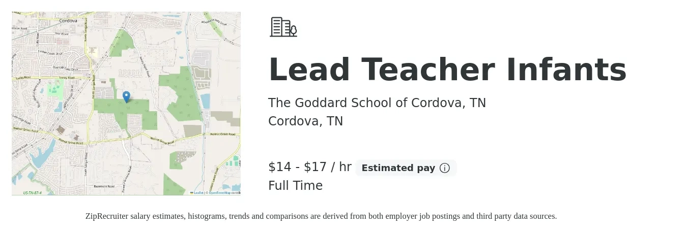 The Goddard School of Cordova, TN job posting for a Lead Teacher Infants in Cordova, TN with a salary of $15 to $18 Hourly with a map of Cordova location.