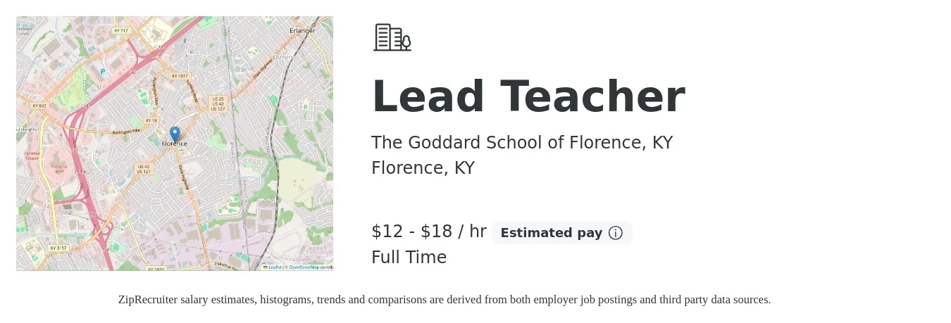The Goddard School of Florence, KY job posting for a Lead Teacher in Florence, KY with a salary of $13 to $19 Hourly with a map of Florence location.