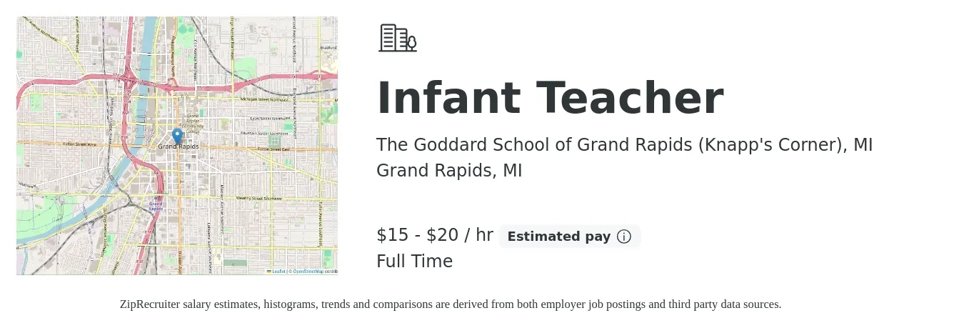 The Goddard School of Grand Rapids (Knapp's Corner), MI job posting for a Infant Teacher in Grand Rapids, MI with a salary of $16 to $21 Hourly with a map of Grand Rapids location.